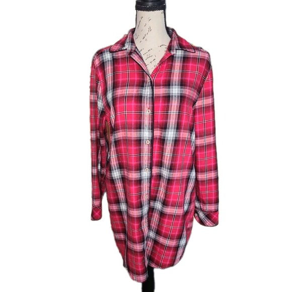 Victoria's Secret Other - Victoria's Secret Red Plaid Flannel Sleep Shirt Nightshirt‎ Women's XS Long